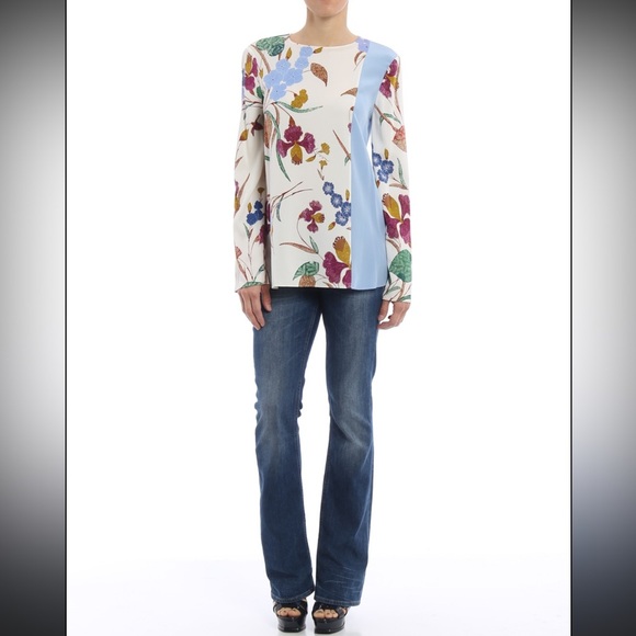 Diane Von Furstenberg Floral Print Asymmetrical Pattern Silk Blouse Size 2 - Picture 7 of 12